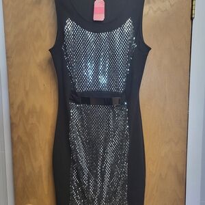 Janette Plus Black Sequin-Front Sheath Mini Dress